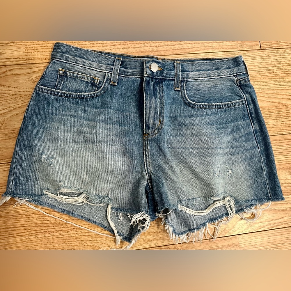 L'AGENCE Blue Distressed Jean Shorts